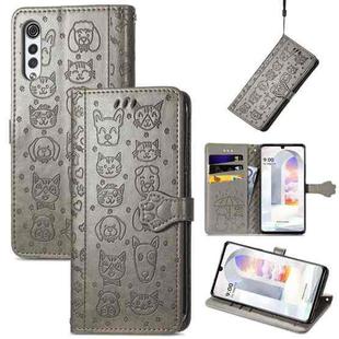 For LG Velvet 2 Pro Lovely Cat and Dog Embossing Pattern Horizontal Flip Leather Case , with Holder & Card Slots & Wallet & Cartoon Clasp & Lanyard(Grey)