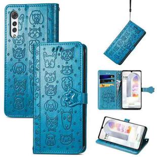 For LG Velvet 2 Pro Lovely Cat and Dog Embossing Pattern Horizontal Flip Leather Case , with Holder & Card Slots & Wallet & Cartoon Clasp & Lanyard(Blue)