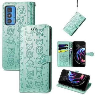 For Motorola Edge 20 Pro Lovely Cat and Dog Embossing Pattern Horizontal Flip Leather Case , with Holder & Card Slots & Wallet & Cartoon Clasp & Lanyard(Green)