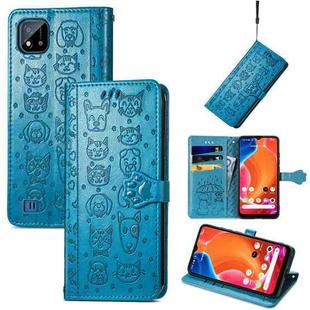 For OPPO Realme C20 Lovely Cat and Dog Embossing Pattern Horizontal Flip Leather Case , with Holder & Card Slots & Wallet & Cartoon Clasp & Lanyard(Blue)