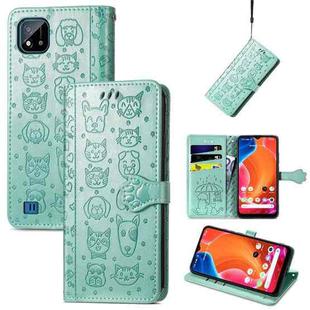 For OPPO Realme C20 Lovely Cat and Dog Embossing Pattern Horizontal Flip Leather Case , with Holder & Card Slots & Wallet & Cartoon Clasp & Lanyard(Green)