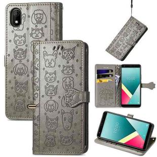 For Wiko Y61 Lovely Cat and Dog Embossing Pattern Horizontal Flip Leather Case , with Holder & Card Slots & Wallet & Cartoon Clasp & Lanyard(Grey)