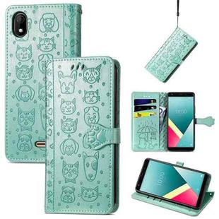 For Wiko Y61 Lovely Cat and Dog Embossing Pattern Horizontal Flip Leather Case , with Holder & Card Slots & Wallet & Cartoon Clasp & Lanyard(Green)