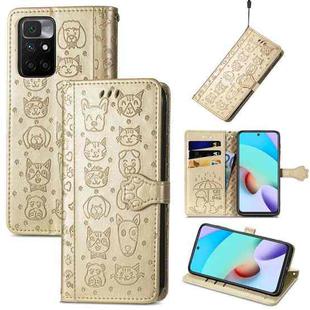 For Xiaomi Redmi 10 Lovely Cat and Dog Embossing Pattern Horizontal Flip Leather Case , with Holder & Card Slots & Wallet & Cartoon Clasp & Lanyard(Gold)