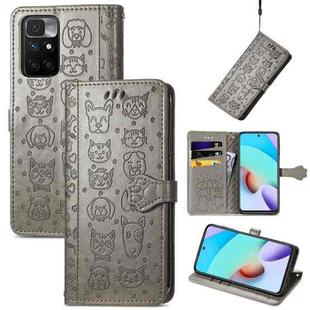 For Xiaomi Redmi 10 Lovely Cat and Dog Embossing Pattern Horizontal Flip Leather Case , with Holder & Card Slots & Wallet & Cartoon Clasp & Lanyard(Grey)