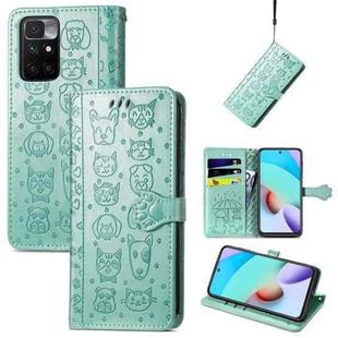 For Xiaomi Redmi 10 Lovely Cat and Dog Embossing Pattern Horizontal Flip Leather Case , with Holder & Card Slots & Wallet & Cartoon Clasp & Lanyard(Green)