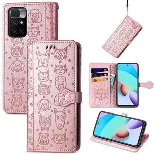 For Xiaomi Redmi 10 Lovely Cat and Dog Embossing Pattern Horizontal Flip Leather Case , with Holder & Card Slots & Wallet & Cartoon Clasp & Lanyard(Rose Gold)
