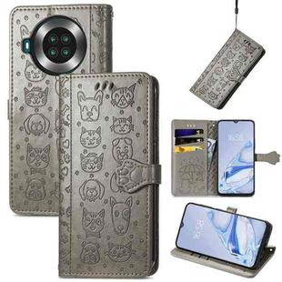 For CUBOT Note 20 Lovely Cat and Dog Embossing Pattern Horizontal Flip Leather Case , with Holder & Card Slots & Wallet & Cartoon Clasp & Lanyard(Grey)