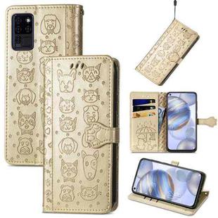 For Oukitel C21 Lovely Cat and Dog Embossing Pattern Horizontal Flip Leather Case , with Holder & Card Slots & Wallet & Cartoon Clasp & Lanyard(Gold)