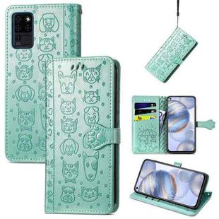 For Oukitel C21 Lovely Cat and Dog Embossing Pattern Horizontal Flip Leather Case , with Holder & Card Slots & Wallet & Cartoon Clasp & Lanyard(Green)