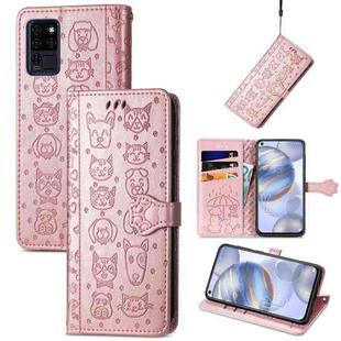 For Oukitel C21 Lovely Cat and Dog Embossing Pattern Horizontal Flip Leather Case , with Holder & Card Slots & Wallet & Cartoon Clasp & Lanyard(Rose Gold)