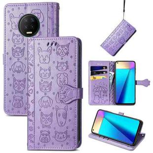 For Infinix Note 7 Lovely Cat and Dog Embossing Pattern Horizontal Flip Leather Case , with Holder & Card Slots & Wallet & Cartoon Clasp & Lanyard(Purple)