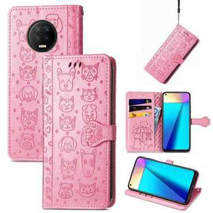 For Infinix Note 7 Lovely Cat and Dog Embossing Pattern Horizontal Flip Leather Case , with Holder & Card Slots & Wallet & Cartoon Clasp & Lanyard(Pink)