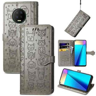 For Infinix Note 7 Lovely Cat and Dog Embossing Pattern Horizontal Flip Leather Case , with Holder & Card Slots & Wallet & Cartoon Clasp & Lanyard(Grey)