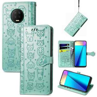 For Infinix Note 7 Lovely Cat and Dog Embossing Pattern Horizontal Flip Leather Case , with Holder & Card Slots & Wallet & Cartoon Clasp & Lanyard(Green)