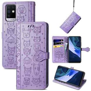 For Infinix Note 10 Lovely Cat and Dog Embossing Pattern Horizontal Flip Leather Case , with Holder & Card Slots & Wallet & Cartoon Clasp & Lanyard(Purple)