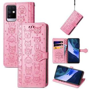 For Infinix Note 10 Lovely Cat and Dog Embossing Pattern Horizontal Flip Leather Case , with Holder & Card Slots & Wallet & Cartoon Clasp & Lanyard(Pink)