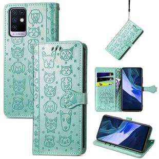 For Infinix Note 10 Lovely Cat and Dog Embossing Pattern Horizontal Flip Leather Case , with Holder & Card Slots & Wallet & Cartoon Clasp & Lanyard(Green)