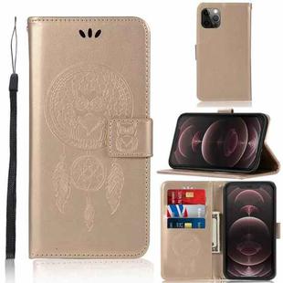 For iPhone 13 Pro Max Wind Chime Owl Embossing Pattern Horizontal Flip Leather Case with Holder & Card Slots & Wallet (Rose Gold)