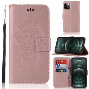For iPhone 13 Pro Wind Chime Owl Embossing Pattern Horizontal Flip Leather Case with Holder & Card Slots & Wallet (Rose Gold)