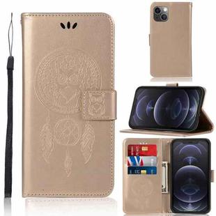 For iPhone 13 Wind Chime Owl Embossing Pattern Horizontal Flip Leather Case with Holder & Card Slots & Wallet(Gold)