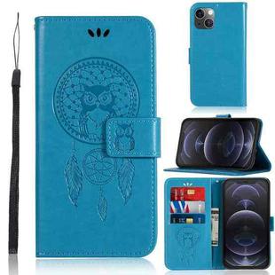 For iPhone 13 Wind Chime Owl Embossing Pattern Horizontal Flip Leather Case with Holder & Card Slots & Wallet(Blue)