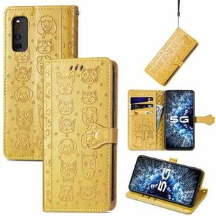 For Vivo iQOO Neo3 Lovely Cat and Dog Embossing Pattern Horizontal Flip Leather Case , with Holder & Card Slots & Wallet & Cartoon Clasp & Lanyard(Yellow)