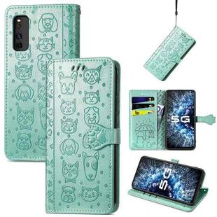 For Vivo iQOO Neo3 Lovely Cat and Dog Embossing Pattern Horizontal Flip Leather Case , with Holder & Card Slots & Wallet & Cartoon Clasp & Lanyard(Green)