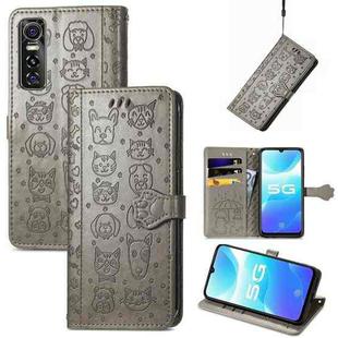 For Vivo S7e 5G Lovely Cat and Dog Embossing Pattern Horizontal Flip Leather Case , with Holder & Card Slots & Wallet & Cartoon Clasp & Lanyard(Grey)