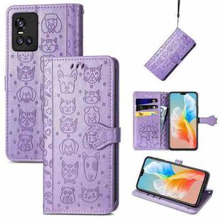 For Vivo S10 Pro Lovely Cat and Dog Embossing Pattern Horizontal Flip Leather Case , with Holder & Card Slots & Wallet & Cartoon Clasp & Lanyard(Purple)