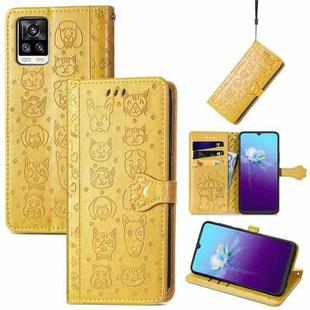 For V20 2021 Lovely Cat and Dog Embossing Pattern Horizontal Flip Leather Case , with Holder & Card Slots & Wallet & Cartoon Clasp & Lanyard(Yellow)