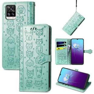 For V20 2021 Lovely Cat and Dog Embossing Pattern Horizontal Flip Leather Case , with Holder & Card Slots & Wallet & Cartoon Clasp & Lanyard(Green)