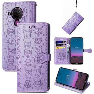 For Nokia 5.4 Lovely Cat and Dog Embossing Pattern Horizontal Flip Leather Case , with Holder & Card Slots & Wallet & Cartoon Clasp & Lanyard(Purple)