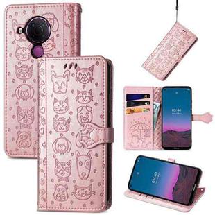 For Nokia 5.4 Lovely Cat and Dog Embossing Pattern Horizontal Flip Leather Case , with Holder & Card Slots & Wallet & Cartoon Clasp & Lanyard(Rose Gold)