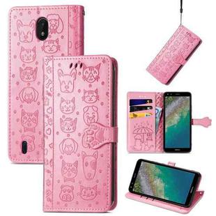 For Nokia C01 Plus Lovely Cat and Dog Embossing Pattern Horizontal Flip Leather Case , with Holder & Card Slots & Wallet & Cartoon Clasp & Lanyard(Pink)
