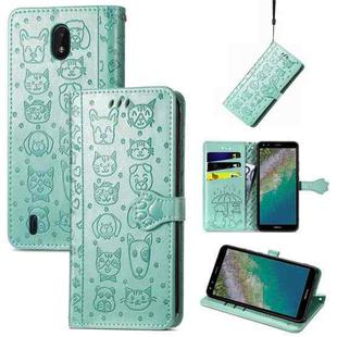 For Nokia C01 Plus Lovely Cat and Dog Embossing Pattern Horizontal Flip Leather Case , with Holder & Card Slots & Wallet & Cartoon Clasp & Lanyard(Green)
