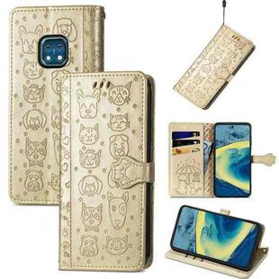 For Nokia XR20 Lovely Cat and Dog Embossing Pattern Horizontal Flip Leather Case , with Holder & Card Slots & Wallet & Cartoon Clasp & Lanyard(Gold)