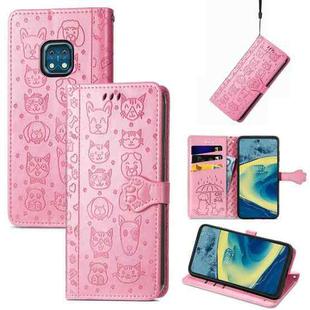 For Nokia XR20 Lovely Cat and Dog Embossing Pattern Horizontal Flip Leather Case , with Holder & Card Slots & Wallet & Cartoon Clasp & Lanyard(Pink)