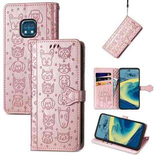 For Nokia XR20 Lovely Cat and Dog Embossing Pattern Horizontal Flip Leather Case , with Holder & Card Slots & Wallet & Cartoon Clasp & Lanyard(Rose Gold)