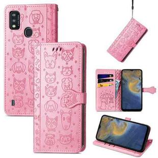 For ZTE A51 Lovely Cat and Dog Embossing Pattern Horizontal Flip Leather Case , with Holder & Card Slots & Wallet & Cartoon Clasp & Lanyard(Pink)
