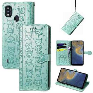 For ZTE A51 Lovely Cat and Dog Embossing Pattern Horizontal Flip Leather Case , with Holder & Card Slots & Wallet & Cartoon Clasp & Lanyard(Green)