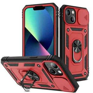 For iPhone 13 mini Sliding Camera Cover Design TPU + PC Protective Case with 360 Degree Rotating Holder & Card Slot (Red+Black)