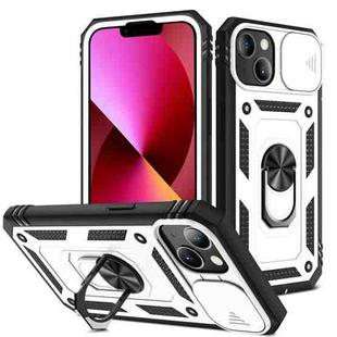 For iPhone 13 Sliding Camera Cover Design TPU + PC Protective Case with 360 Degree Rotating Holder & Card Slot(White+Black)