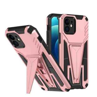 For iPhone 12 Super V Armor PC + TPU Shockproof Case with Invisible Holder(Rose Gold)
