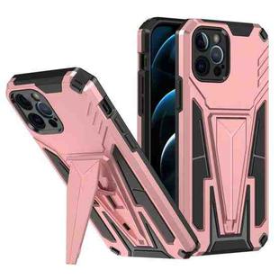 For iPhone 12 Pro Super V Armor PC + TPU Shockproof Case with Invisible Holder(Rose Gold)