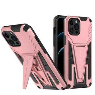 For iPhone 12 Pro Max Super V Armor PC + TPU Shockproof Case with Invisible Holder(Rose Gold)