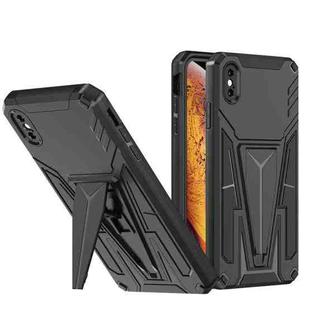 For iPhone X / XS Super V Armor PC + TPU Shockproof Case with Invisible Holder(Black)