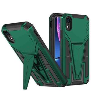 For iPhone XR Super V Armor PC + TPU Shockproof Case with Invisible Holder(Green)