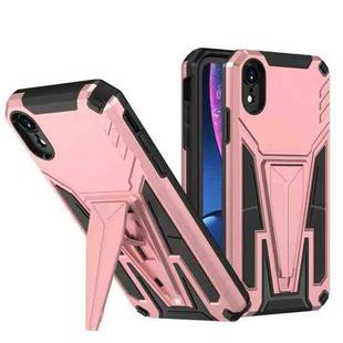 For iPhone XR Super V Armor PC + TPU Shockproof Case with Invisible Holder(Rose Gold)