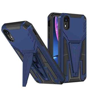For iPhone XR Super V Armor PC + TPU Shockproof Case with Invisible Holder(Blue)